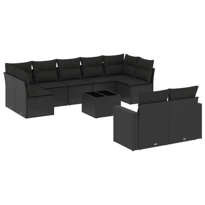 10-tlg. Garten-Sofagarnitur mit Kissen Schwarz Poly Rattan - Pazzar.ch