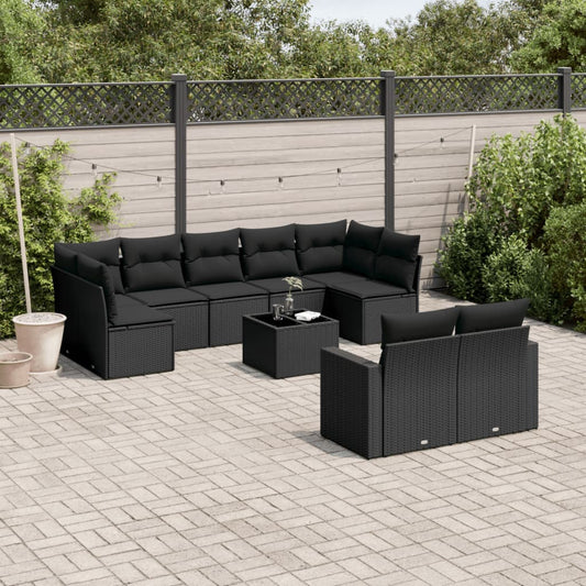 10-tlg. Garten-Sofagarnitur mit Kissen Schwarz Poly Rattan - Pazzar.ch