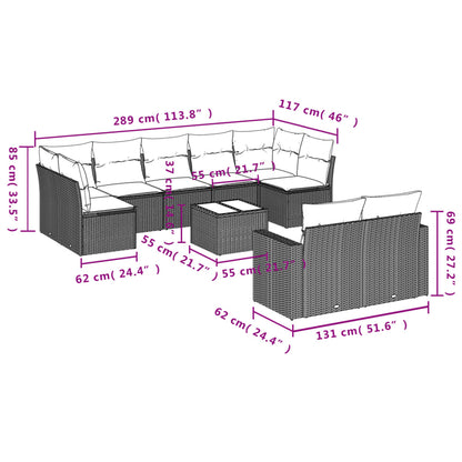 10-tlg. Garten-Sofagarnitur mit Kissen Schwarz Poly Rattan - Pazzar.ch