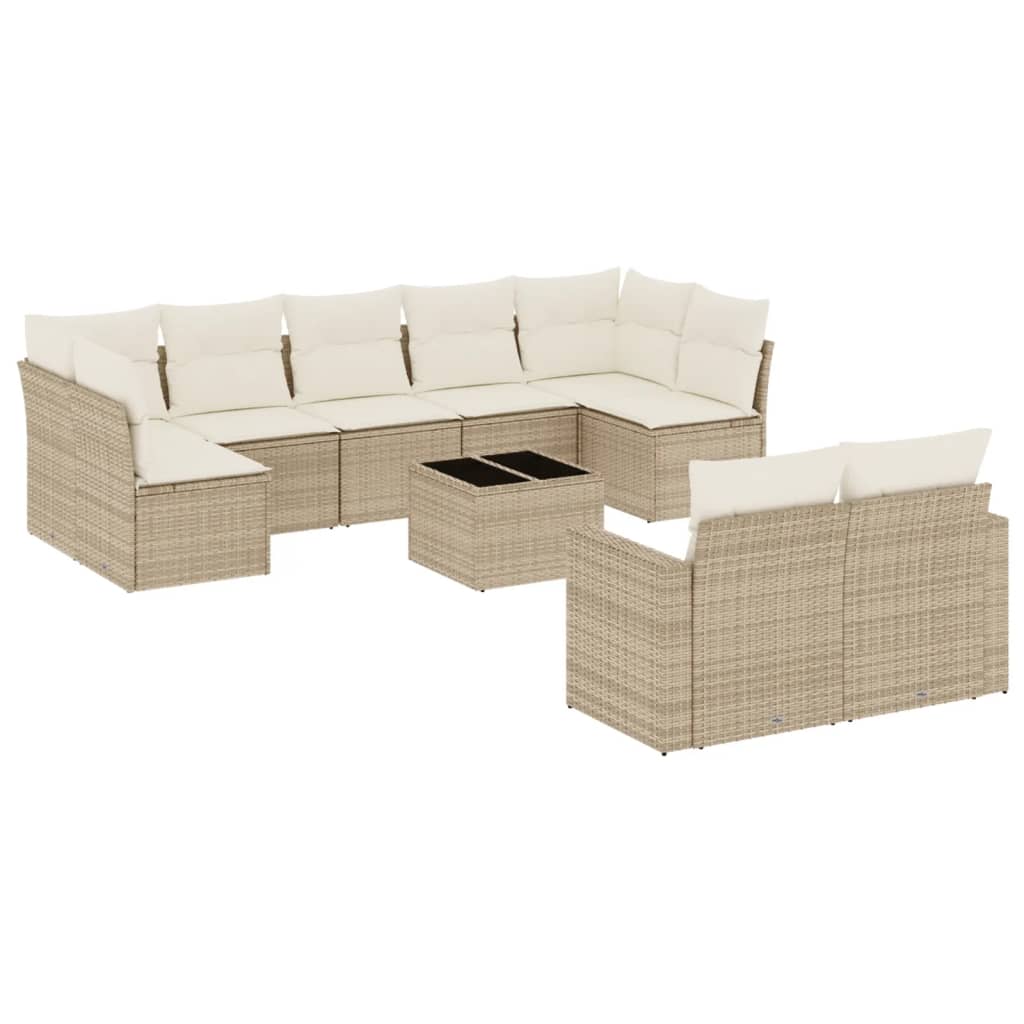 10-tlg. Garten-Sofagarnitur mit Kissen Beige Poly Rattan - Pazzar.ch