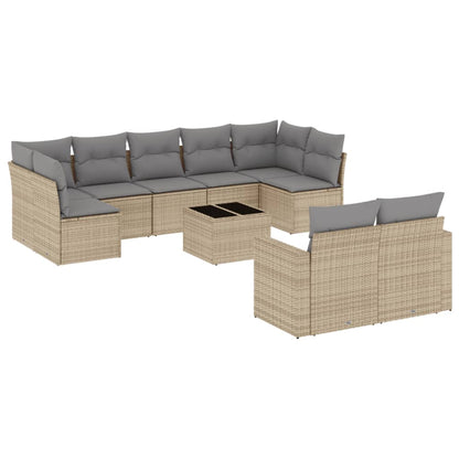 10-tlg. Garten-Sofagarnitur mit Kissen Beige Poly Rattan - Pazzar.ch