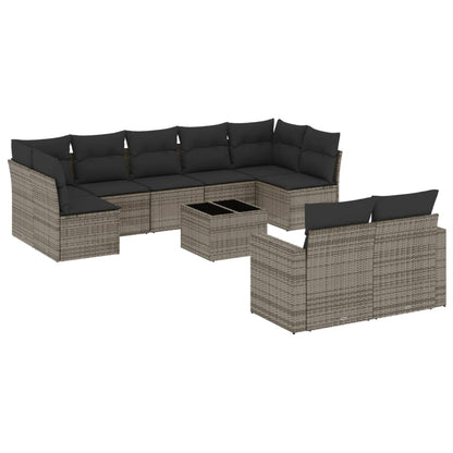 10-tlg. Garten-Sofagarnitur mit Kissen Grau Poly Rattan - Pazzar.ch