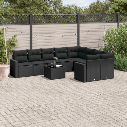 10-tlg. Garten-Sofagarnitur mit Kissen Schwarz Poly Rattan - Pazzar.ch