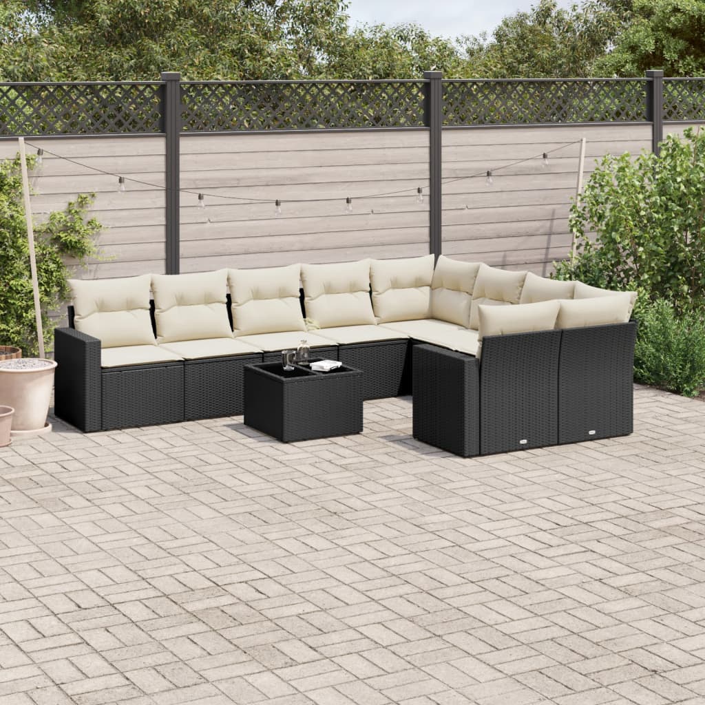 10-tlg. Garten-Sofagarnitur mit Kissen Schwarz Poly Rattan - Pazzar.ch