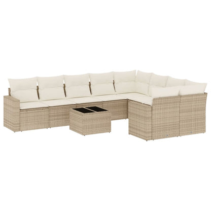 10-tlg. Garten-Sofagarnitur mit Kissen Beige Poly Rattan - Pazzar.ch