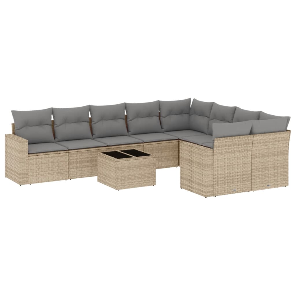 10-tlg. Garten-Sofagarnitur mit Kissen Beige Poly Rattan - Pazzar.ch