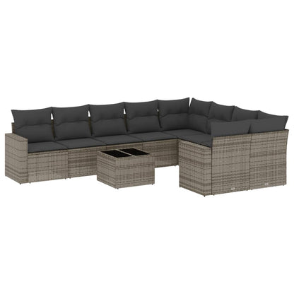 10-tlg. Garten-Sofagarnitur mit Kissen Grau Poly Rattan - Pazzar.ch