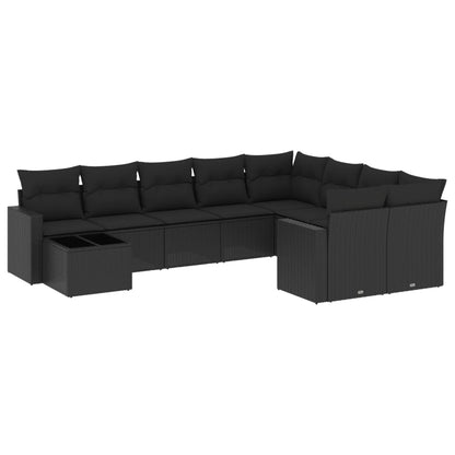 10-tlg. Garten-Sofagarnitur mit Kissen Schwarz Poly Rattan - Pazzar.ch