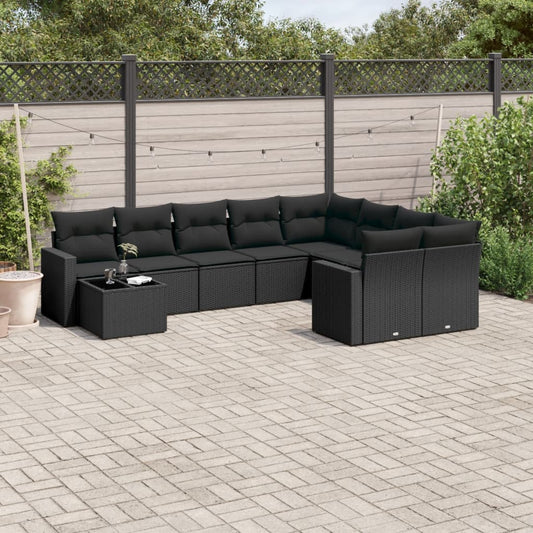 10-tlg. Garten-Sofagarnitur mit Kissen Schwarz Poly Rattan - Pazzar.ch