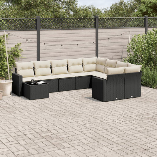 10-tlg. Garten-Sofagarnitur mit Kissen Schwarz Poly Rattan - Pazzar.ch