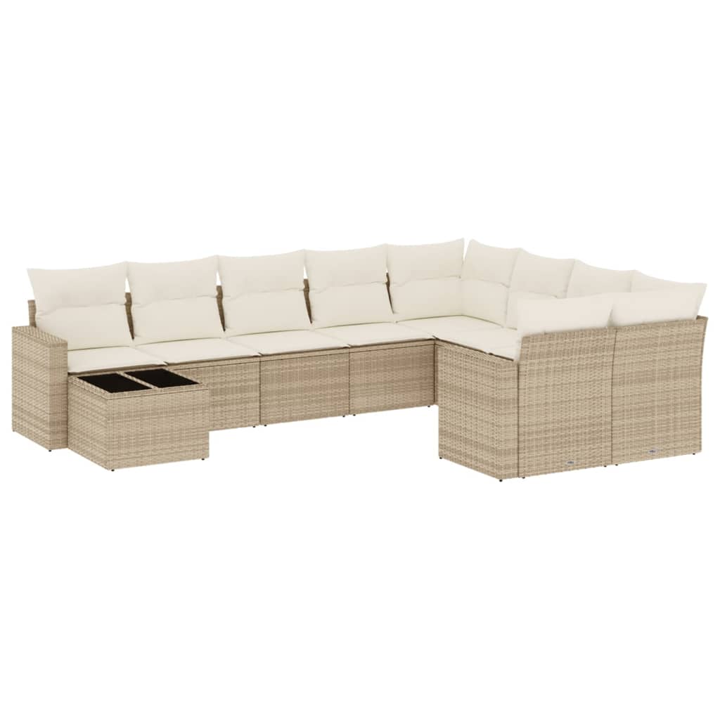 10-tlg. Garten-Sofagarnitur mit Kissen Beige Poly Rattan - Pazzar.ch