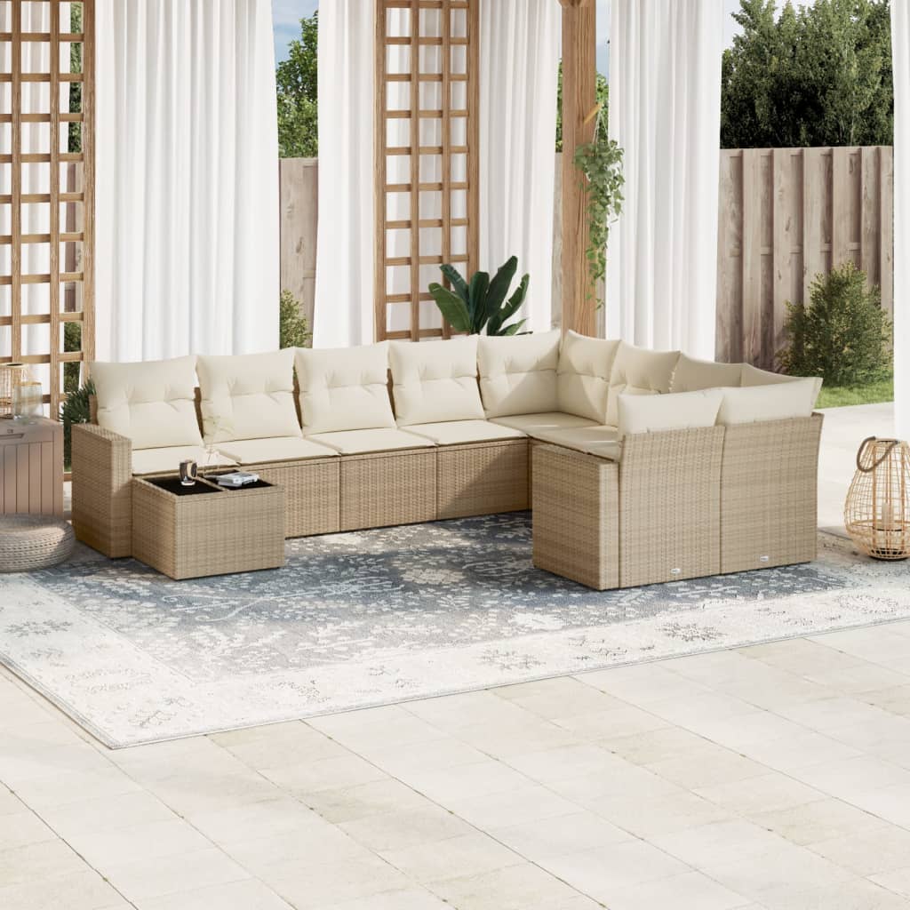 10-tlg. Garten-Sofagarnitur mit Kissen Beige Poly Rattan - Pazzar.ch