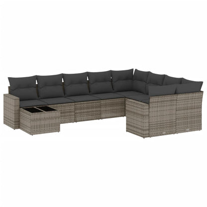 10-tlg. Garten-Sofagarnitur mit Kissen Grau Poly Rattan - Pazzar.ch