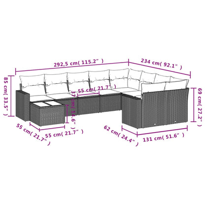 10-tlg. Garten-Sofagarnitur mit Kissen Grau Poly Rattan - Pazzar.ch