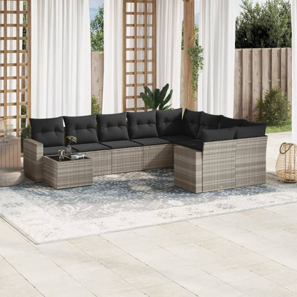 10-tlg. Garten-Sofagarnitur mit Kissen Hellgrau Poly Rattan - Pazzar.ch