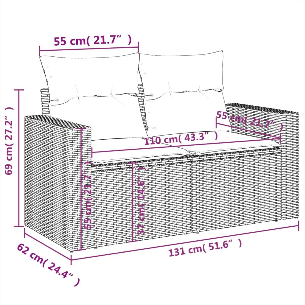 10-tlg. Garten-Sofagarnitur mit Kissen Schwarz Poly Rattan - Pazzar.ch