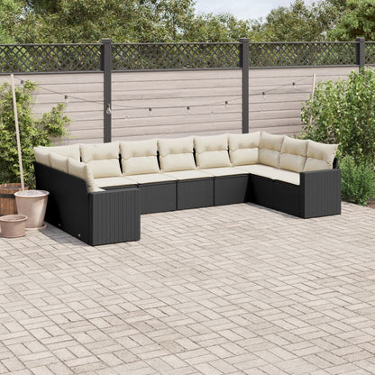 10-tlg. Garten-Sofagarnitur mit Kissen Schwarz Poly Rattan - Pazzar.ch