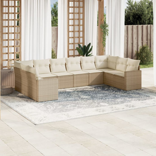 10-tlg. Garten-Sofagarnitur mit Kissen Beige Poly Rattan - Pazzar.ch