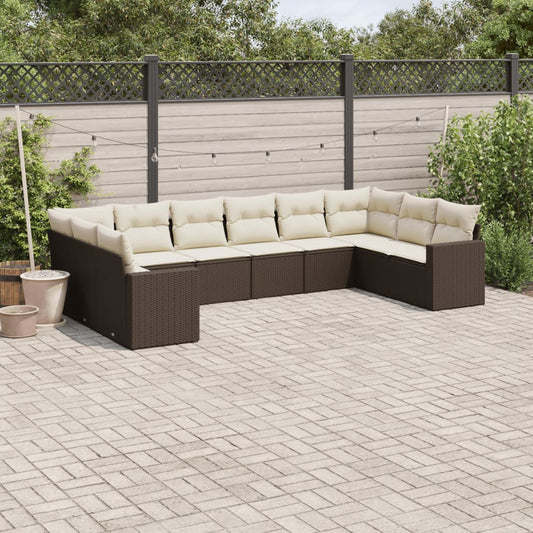 10-tlg. Garten-Sofagarnitur mit Kissen Braun Poly Rattan - Pazzar.ch