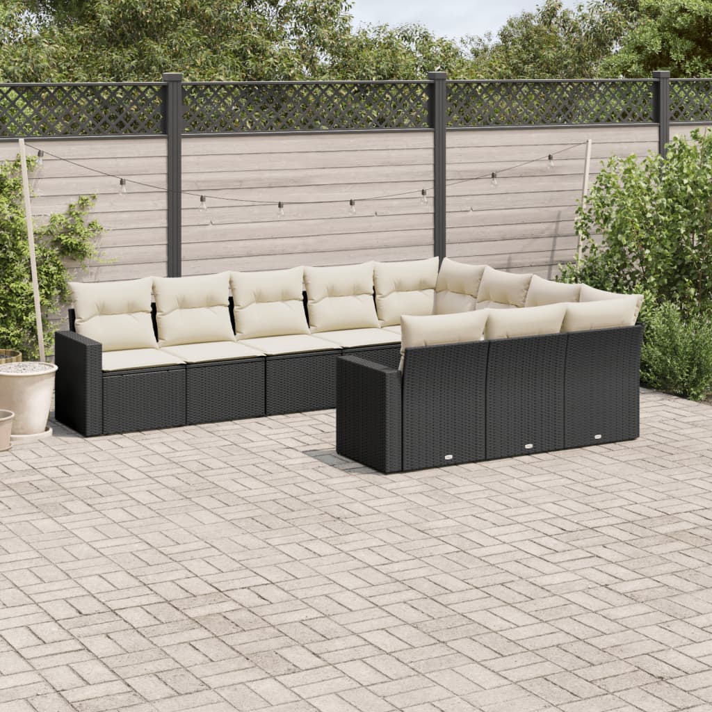 10-tlg. Garten-Sofagarnitur mit Kissen Schwarz Poly Rattan - Pazzar.ch