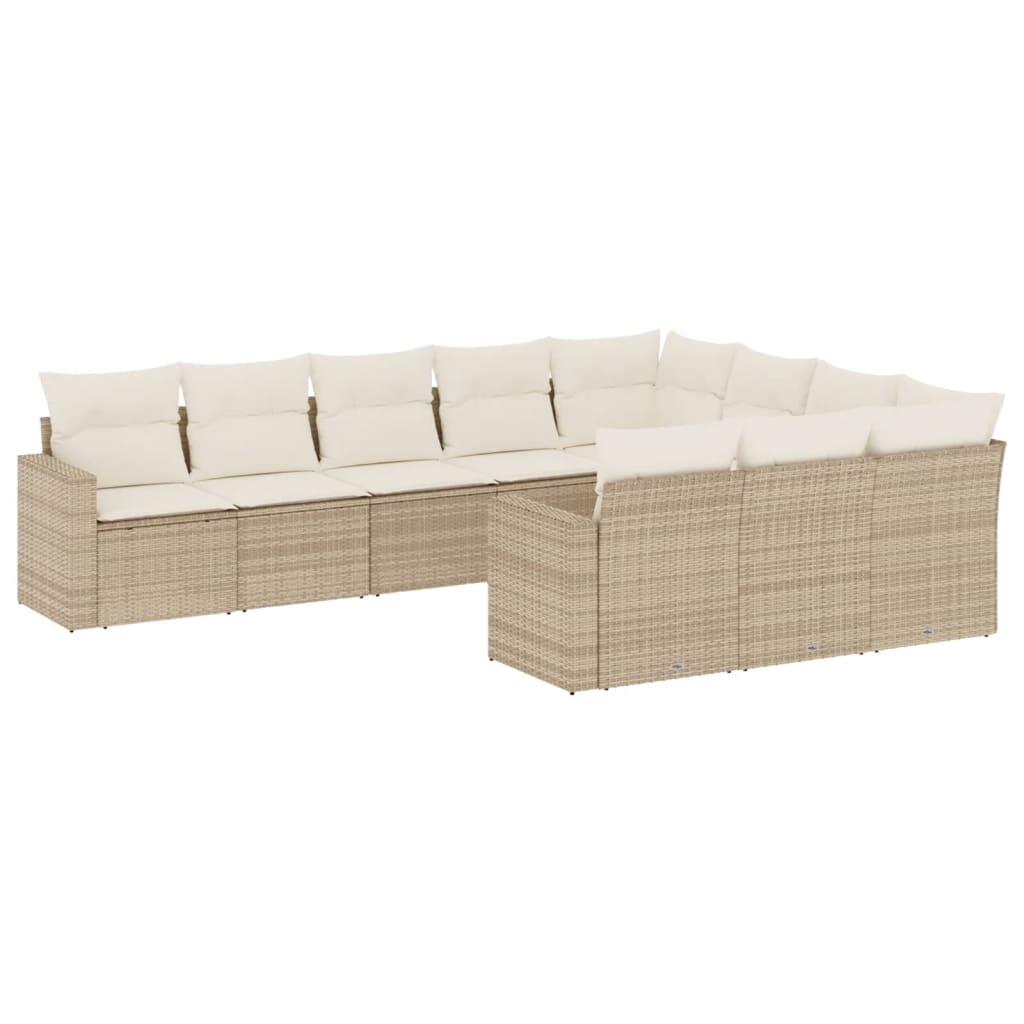 10-tlg. Garten-Sofagarnitur mit Kissen Beige Poly Rattan - Pazzar.ch