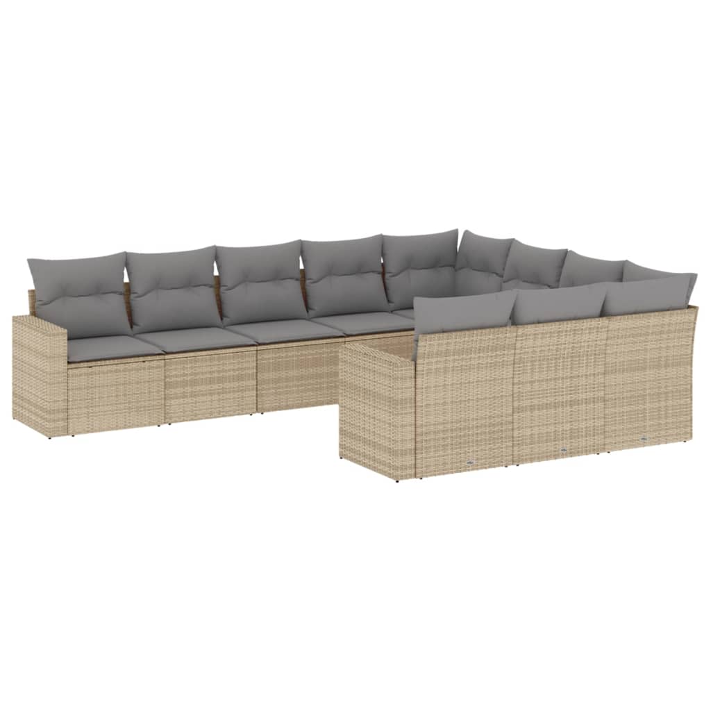 10-tlg. Garten-Sofagarnitur mit Kissen Beige Poly Rattan - Pazzar.ch