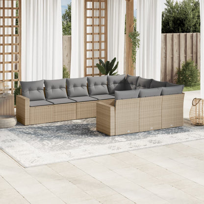 10-tlg. Garten-Sofagarnitur mit Kissen Beige Poly Rattan - Pazzar.ch