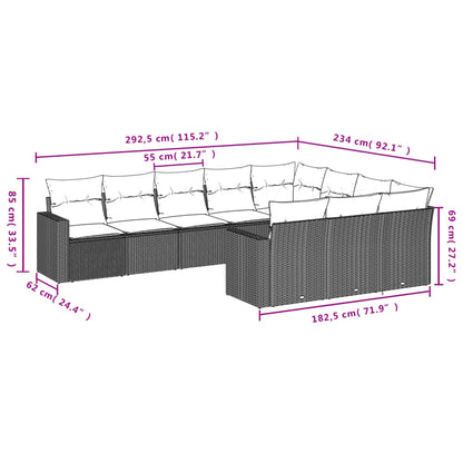 10-tlg. Garten-Sofagarnitur mit Kissen Grau Poly Rattan - Pazzar.ch