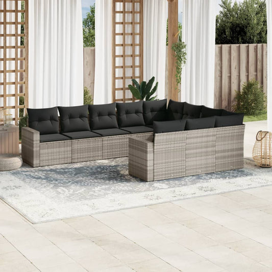 10-tlg. Garten-Sofagarnitur mit Kissen Hellgrau Poly Rattan - Pazzar.ch