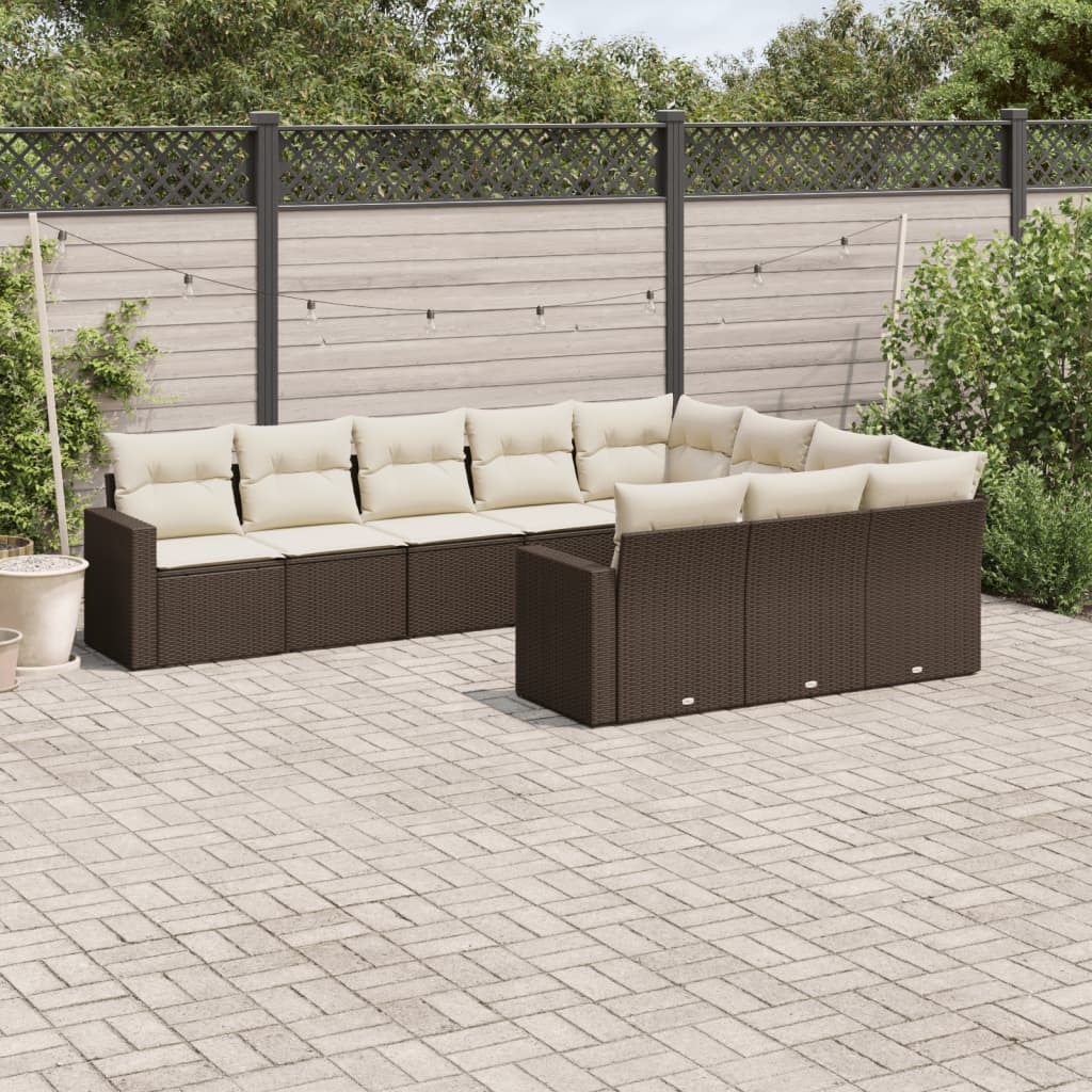 10-tlg. Garten-Sofagarnitur mit Kissen Braun Poly Rattan - Pazzar.ch