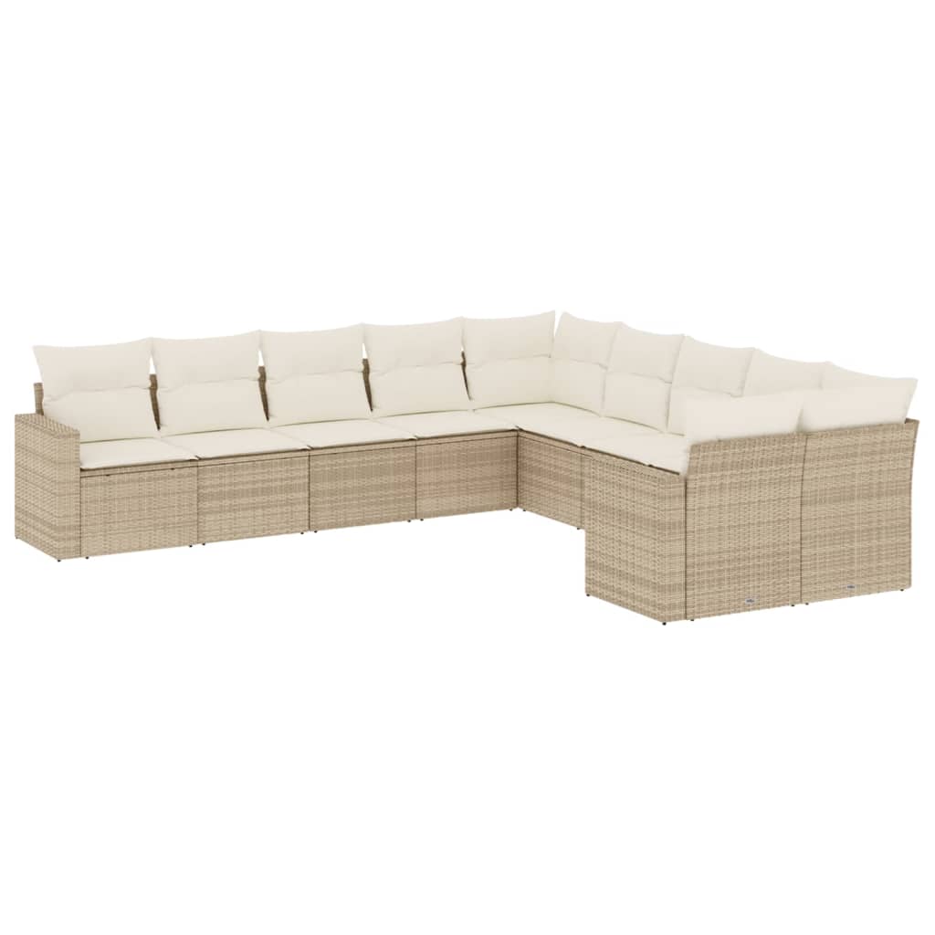 10-tlg. Garten-Sofagarnitur mit Kissen Beige Poly Rattan - Pazzar.ch