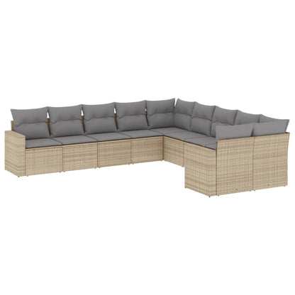 10-tlg. Garten-Sofagarnitur mit Kissen Beige Poly Rattan - Pazzar.ch