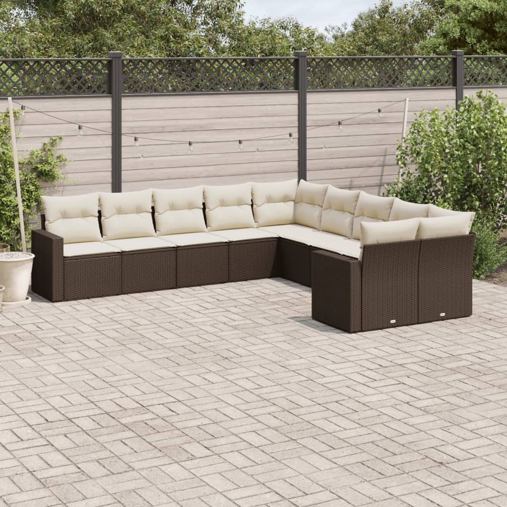 10-tlg. Garten-Sofagarnitur mit Kissen Braun Poly Rattan - Pazzar.ch