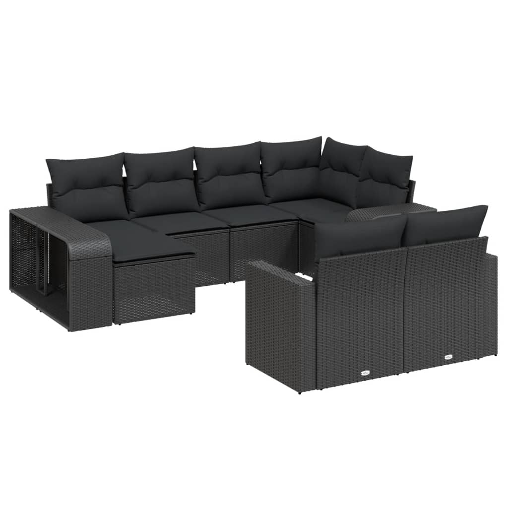 10-tlg. Garten-Sofagarnitur mit Kissen Schwarz Poly Rattan