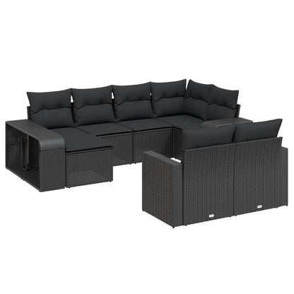 10-tlg. Garten-Sofagarnitur mit Kissen Schwarz Poly Rattan - Pazzar.ch