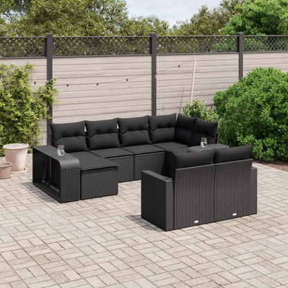 10-tlg. Garten-Sofagarnitur mit Kissen Schwarz Poly Rattan - Pazzar.ch