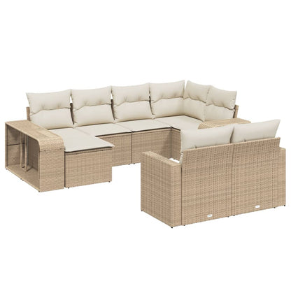 10-tlg. Garten-Sofagarnitur mit Kissen Beige Poly Rattan - Pazzar.ch