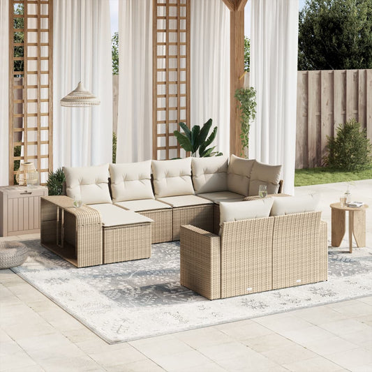 10-tlg. Garten-Sofagarnitur mit Kissen Beige Poly Rattan - Pazzar.ch