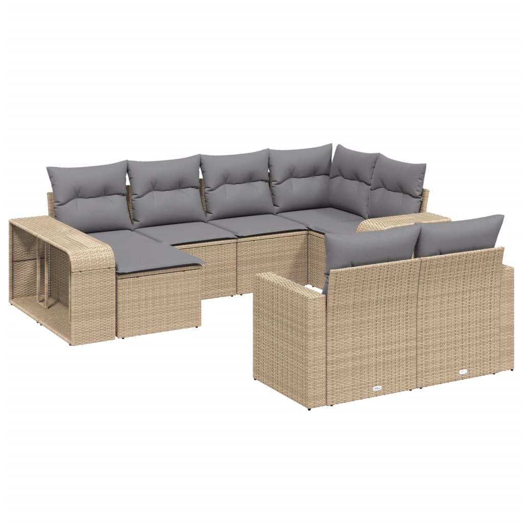 10-tlg. Garten-Sofagarnitur mit Kissen Beige Poly Rattan - Pazzar.ch