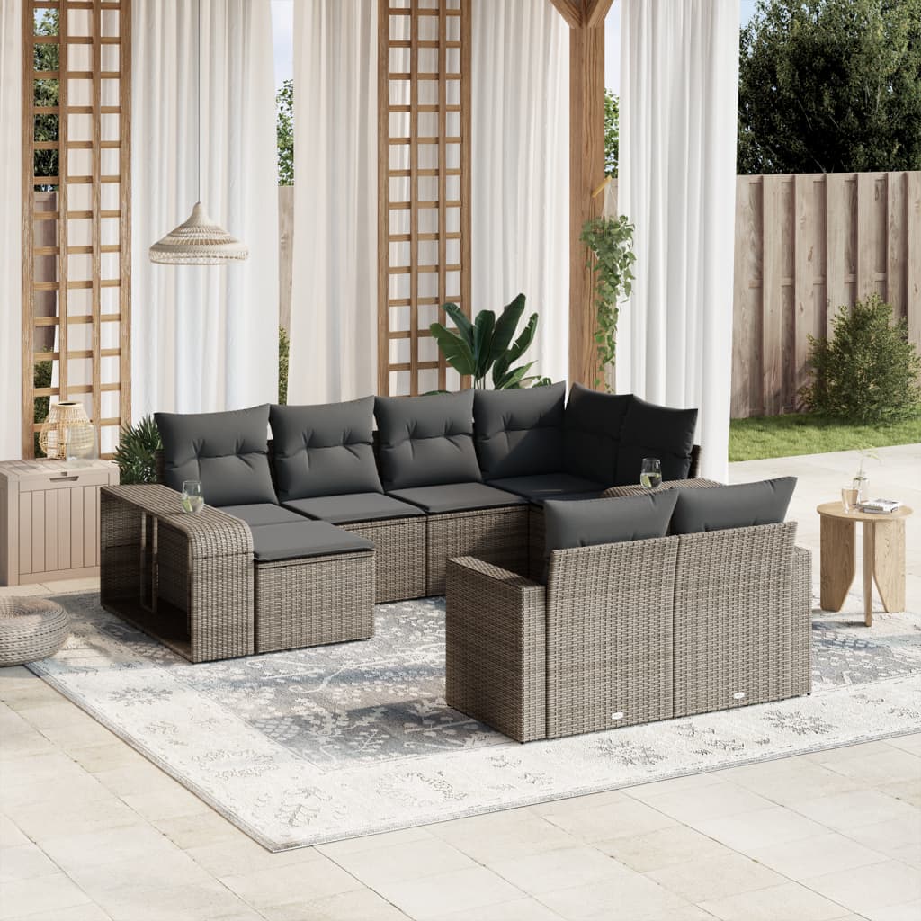 10-tlg. Garten-Sofagarnitur mit Kissen Grau Poly Rattan - Pazzar.ch