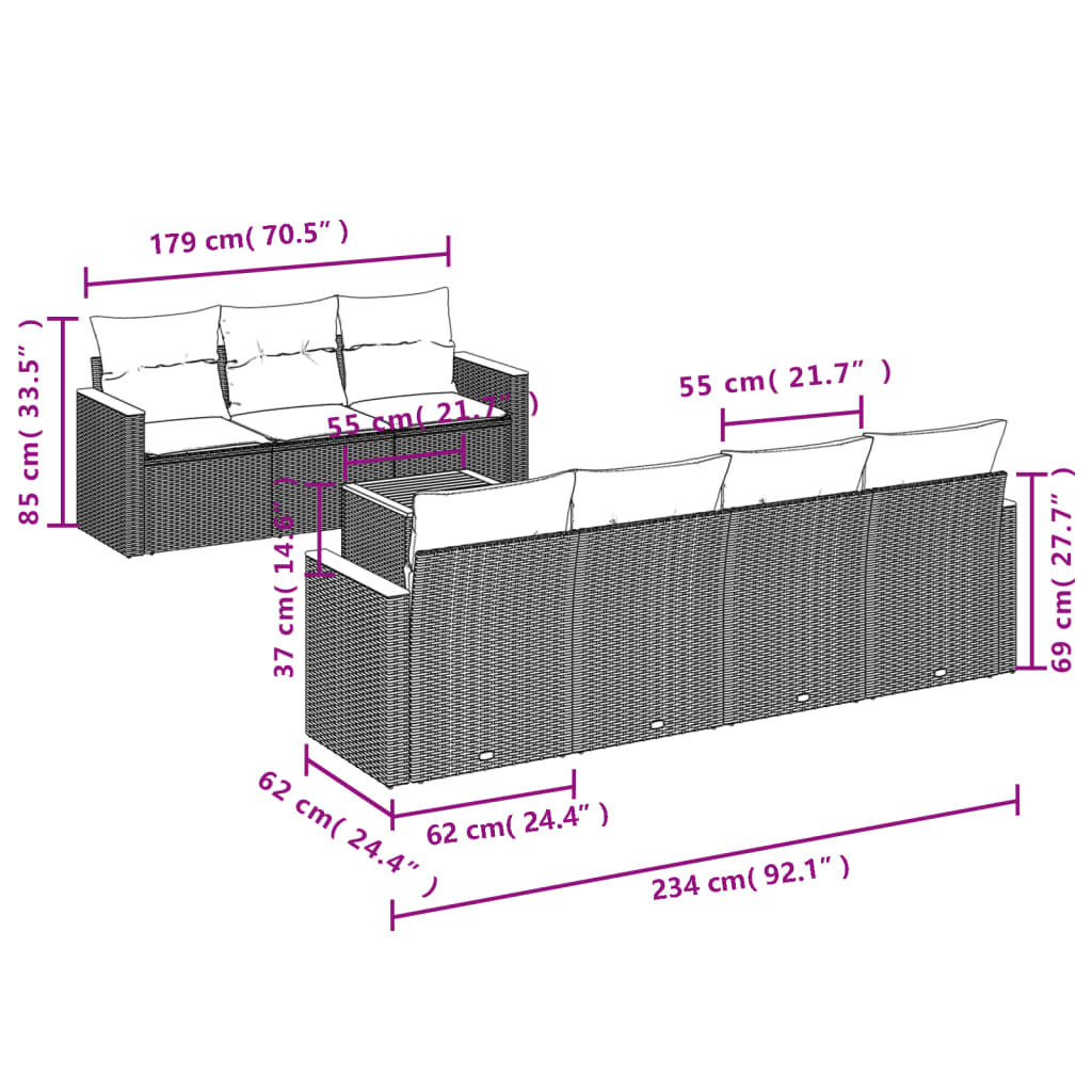 8-tlg. Garten-Sofagarnitur mit Kissen Grau Poly Rattan - Pazzar.ch