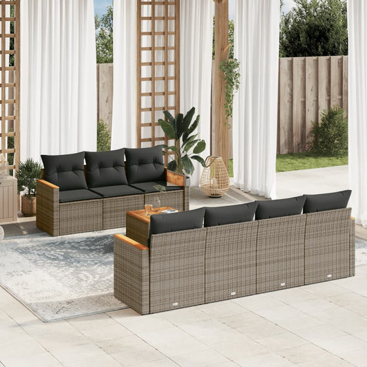 8-tlg. Garten-Sofagarnitur mit Kissen Grau Poly Rattan - Pazzar.ch