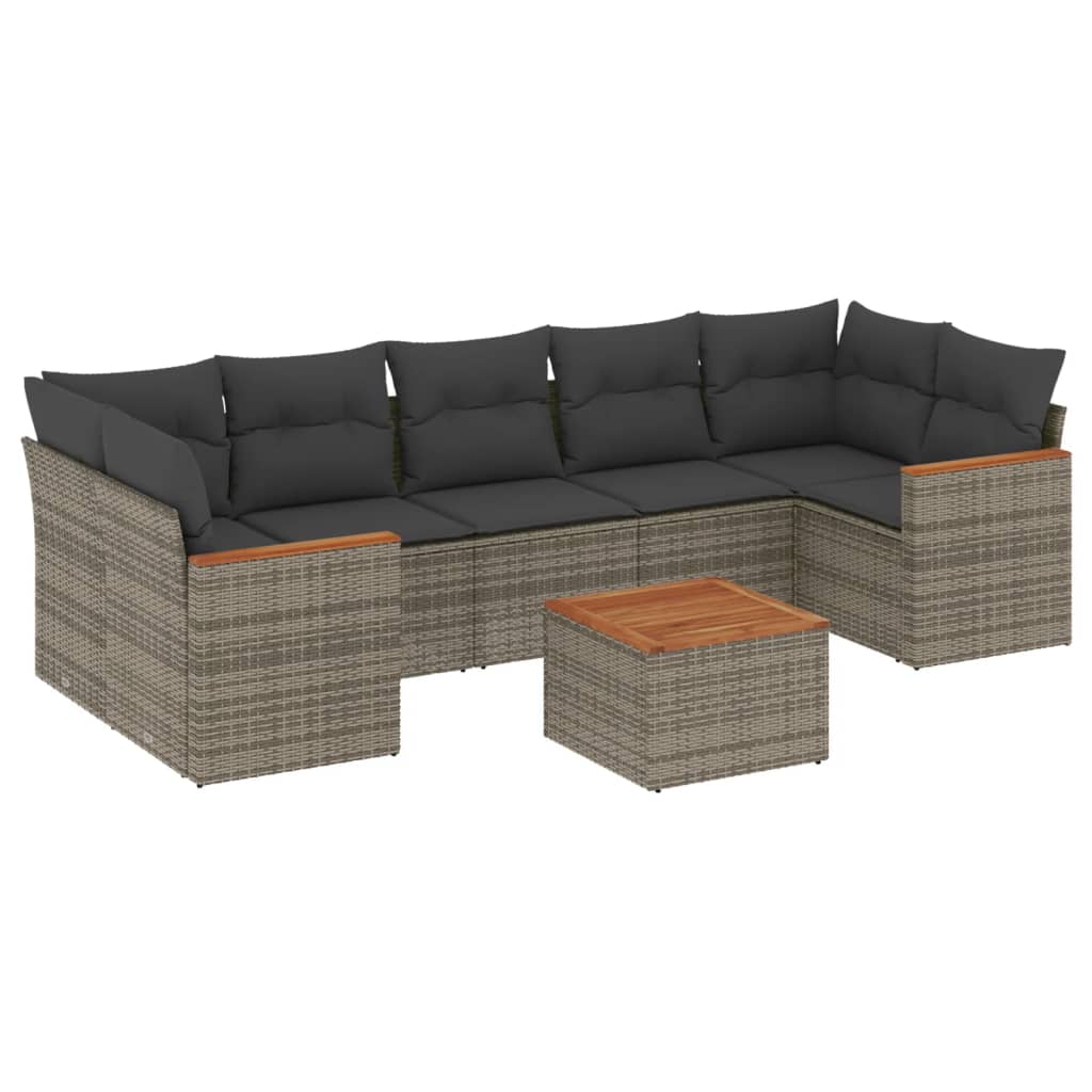 8-tlg. Garten-Sofagarnitur mit Kissen Grau Poly Rattan - Pazzar.ch