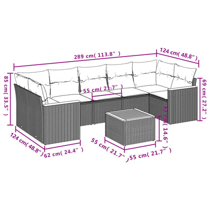 8-tlg. Garten-Sofagarnitur mit Kissen Grau Poly Rattan - Pazzar.ch