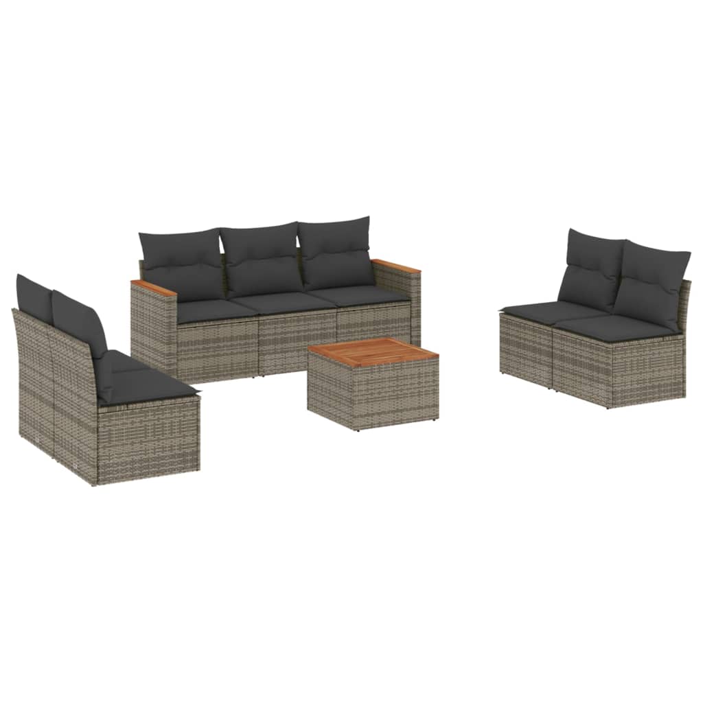 8-tlg. Garten-Sofagarnitur mit Kissen Grau Poly Rattan - Pazzar.ch