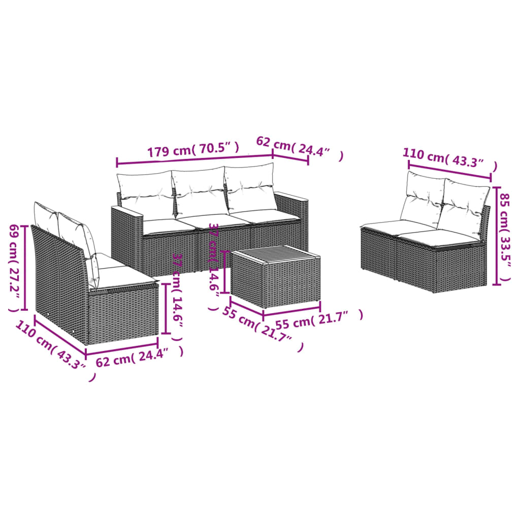 8-tlg. Garten-Sofagarnitur mit Kissen Grau Poly Rattan - Pazzar.ch