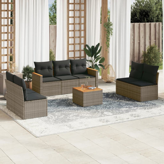 8-tlg. Garten-Sofagarnitur mit Kissen Grau Poly Rattan - Pazzar.ch