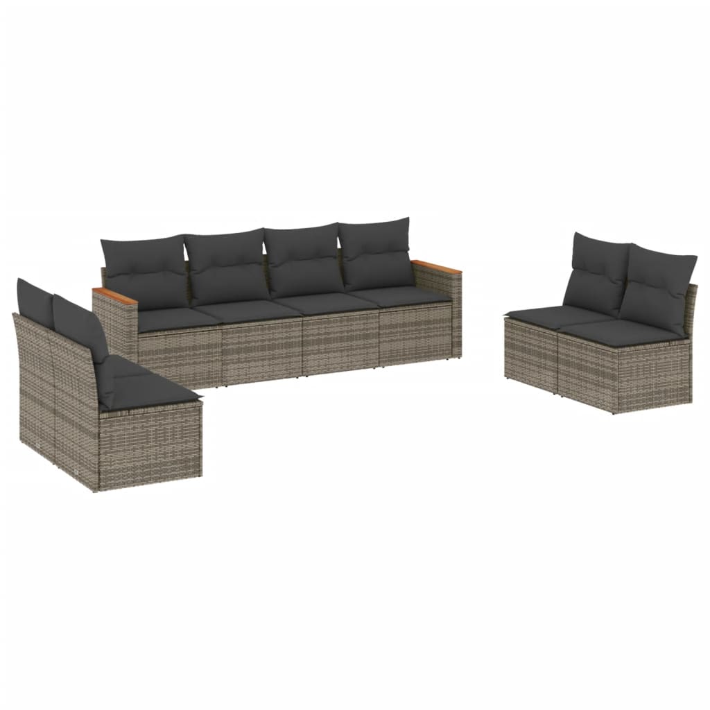 8-tlg. Garten-Sofagarnitur mit Kissen Grau Poly Rattan - Pazzar.ch