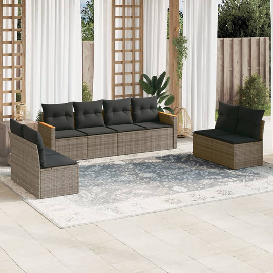 8-tlg. Garten-Sofagarnitur mit Kissen Grau Poly Rattan - Pazzar.ch
