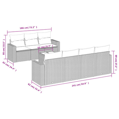 8-tlg. Garten-Sofagarnitur mit Kissen Grau Poly Rattan - Pazzar.ch